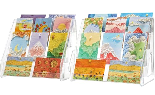 4 Tier Card Stand, 2Pack Clear Card Display for Greeting Cards, Postcards, Stickers,Sports Cards,Trading Card,Tiered display rack,Retail Photos Shelf for Vendors Craft Collection Show (2Pack-4Tier) - size: 2Pack-4Tier