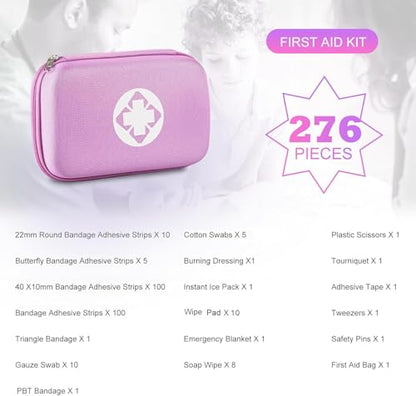 First Aid Kit 277PCS Car Home Camping Essentials Pink Emergency Kit Aid Bag - color: Pink-277pcs