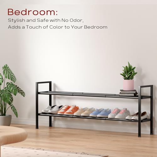 Bumusty 2 Tier Long Expandable Shoe Rack for Closet, Black - color: Black, size: 2-tier
