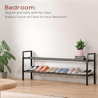 Bumusty 2 Tier Long Expandable Shoe Rack for Closet, Black - color: Black, size: 2-tier