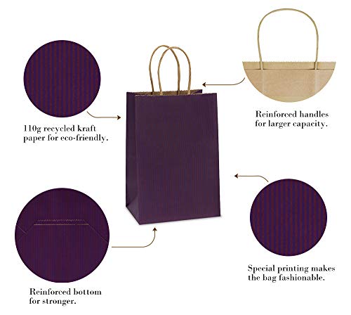 BagDream Small Gift Bags with Handles 5.25x3x8 Inch Purple 100 Pack Bulk - color: Purple