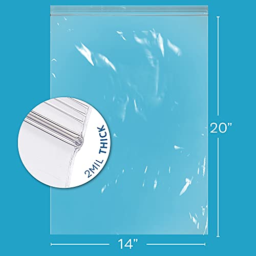 GPI - Extra-large Zip Bags, 14" x 20" Large Reclosable Lock Zip Bags, Clear Plastic Zipper Storage Bags with Zip Top Lock for Freezer, Apparel, Clothing, Food, Supplies - 100 Count - size: 14" x 20"