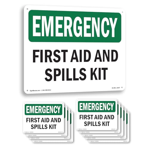 First Aid And Spills Kit OSHA Emergency Rigid Plastic Sign 10 Inch x 7 Inch - 10 Pack - color: Plastic, size: 10 Pack of 10" x 7"