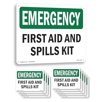 First Aid And Spills Kit OSHA Emergency Rigid Plastic Sign 10 Inch x 7 Inch - 10 Pack - color: Plastic, size: 10 Pack of 10" x 7"