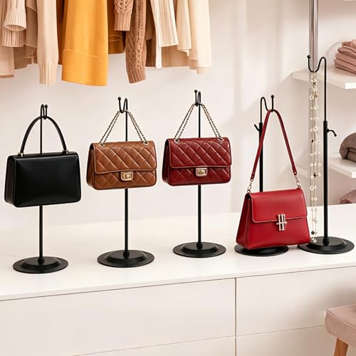 Adjustable Handbag Display Stand 6 Pack, Metal Purse Display Holder with Single Hook, Bag Rack Organizer for Boutique, Store Counter, Retail Shop & Home Tabletop, Black