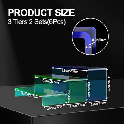 6 PCs Mixed Color Acrylic Display Risers, 5mm Thick, 3 Tier Stand - color: Mix Colors 6 PCs