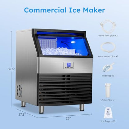 Mojgar Commercial Ice Maker Machine, 450 lbs/24H with 120 lbs Storage Bin - color: Black Blue