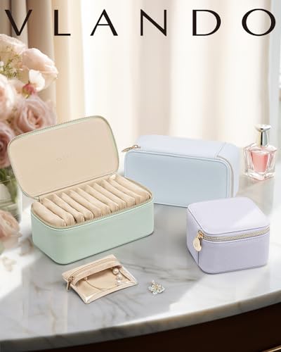 VLANDO Travel Jewelry Box with Clear 12 Velvet Bags,Baby Blue - color: 12PCS-Baby Blue