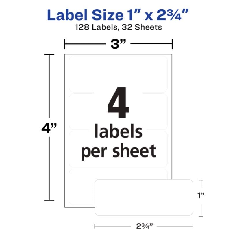 Avery® Multi-Use Permanent Labels, 1" x 2.75", White, Non-Printable, 128 Blank Labels Total (6113) - style: 128 labels