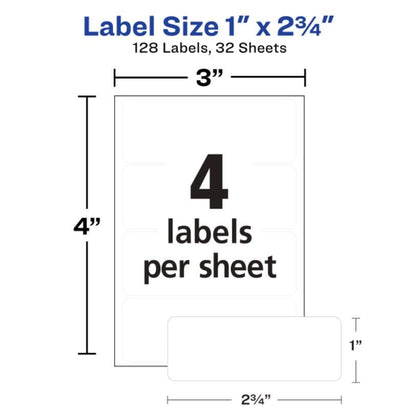 Avery® Multi-Use Permanent Labels, 1" x 2.75", White, Non-Printable, 128 Blank Labels Total (6113) - style: 128 labels
