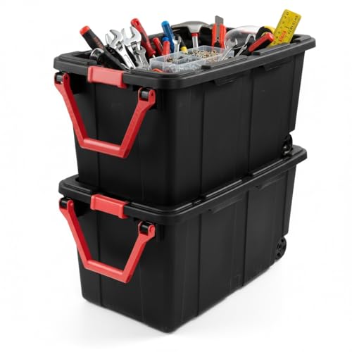 40 Gallon Extra Large Rolling Storage Bins 2-Pack, Black Heavy-Duty Plastic with Pivoting Handle & Leak-Resistant Lid, for Garage Warehouse Industrial Storage - color: 2PCS, black