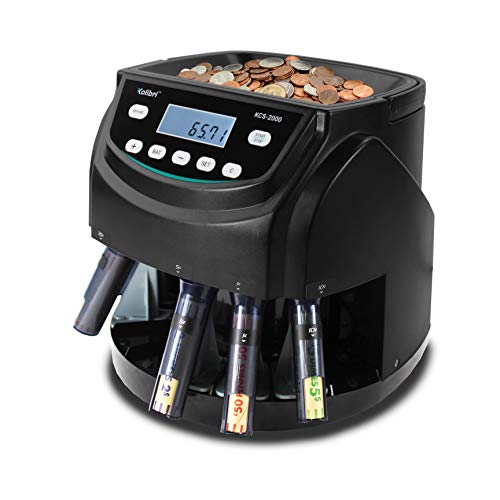 Kolibri KCS-2000 Professional USD Coin Counter Machine, Coin Sorter, Wrapper/Roller | 300 Coins/min, LED Display, Batch Feature | USD Change Counter (USA Tech Support)