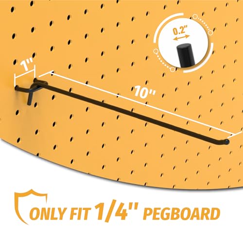 HUHOLE 25 Pack 10 Inch Black Pegboard L Hooks for 1/4 Inch Pegboard - size: 10 Inch
