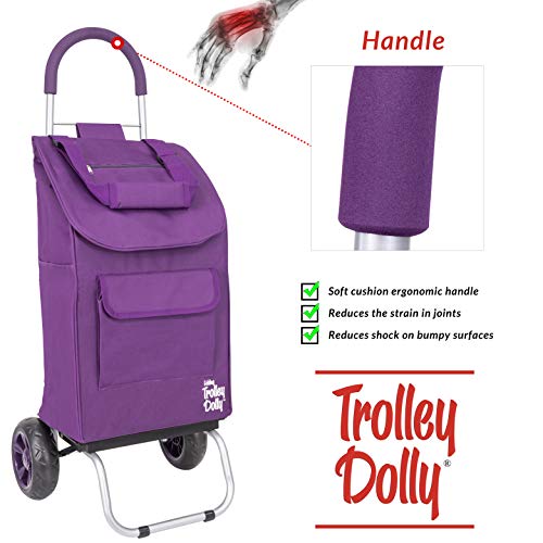 dbest products Trolley Dolly Purple Foldable Shopping cart for Groceries with Wheels and Removable Bag and Rolling Personal Handtruck Standard, 1 unit - color: Purple, style: Cart