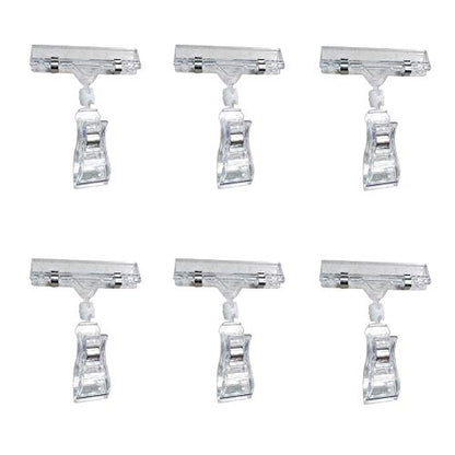 Lasenersm 6-Piece Plastic Rotatable Double Clip Merchandise Sign Display - Transparent, 4.33*3.15 Inch, Business Card Sign Holders