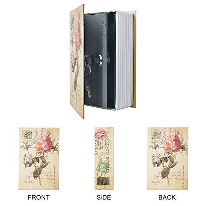 Small Sized Diversion Book Safe Storage Box, Dictionary Secret Safe Can with Security Combination Lock/Key, Diversion Book Hidden Safe (Key, Rose) - style: Rose-Key