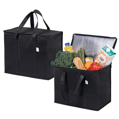 VENO 2 Pack Cooler Bag Insulated Grocery Bags for Food Delivery Heavy Duty - color: Black, size: 2 Pack