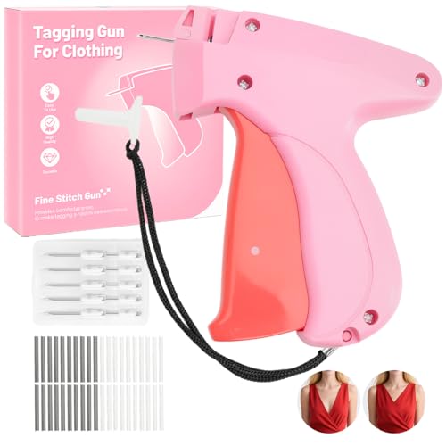 AKEEH Mini Portable Tagging Stitch Gun for Clothes - Pink/Red Quick Stitch Sewing Gun Includes 6 Needles, 2000 Black Pins and 2000 White Pins - color: Pink/Red