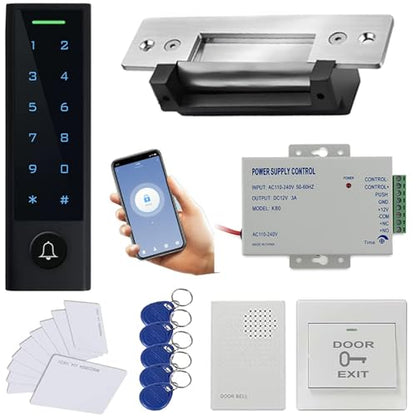 WiFi Remote Manage IP66 Watreproof Access Control Keypad ANSI Standard North American Heavy Duty Electric Strike Lock Push Exit Button Smart Phone App Remote ADD/Delete User - style: Strike Lock