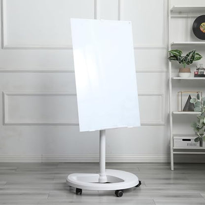 Rolling Tempered Glass Whiteboard with Stand, Magnetic Dry Erase Glass Board 36" x 24", Height Adjustable & 0–30° Tilting Mobile Stand with Locking Casters, Includes 2 Magnets 2 Markers 1 Eraser