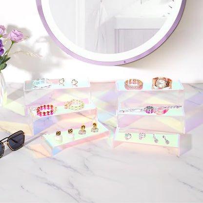 6-Pack Iridescent Acrylic Display Risers, Rainbow Rectangular Set - color: Iridescent-6pcs