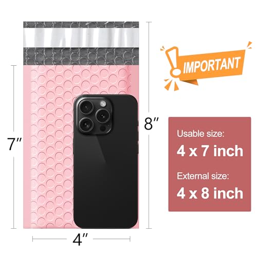 Famagic Light Pink Bubble Mailers 4x8 for Small Business, 100pcs Usable 4x7 - color: Light pink, size: 4x8 100pcs