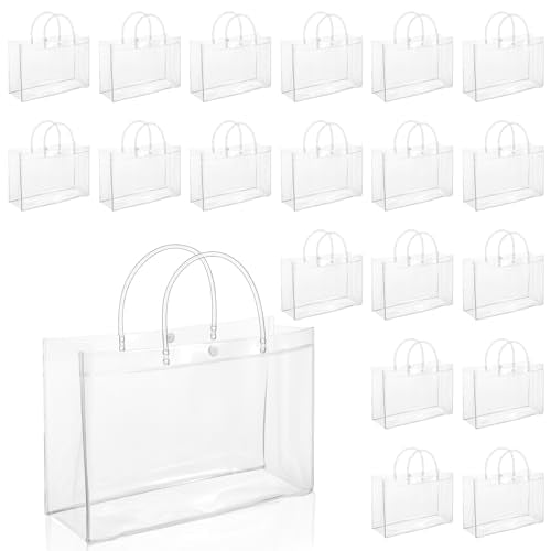 20 Pack Large Clear Gift Bags with Handle Large Transparent PVC Tote Bag