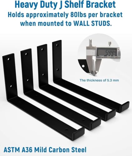 LEOPO 8 inch Shelf Brackets 12-Pack, 1/5" Thick Floating Shelf Bracket - color: black-12 pack, size: 7.25"