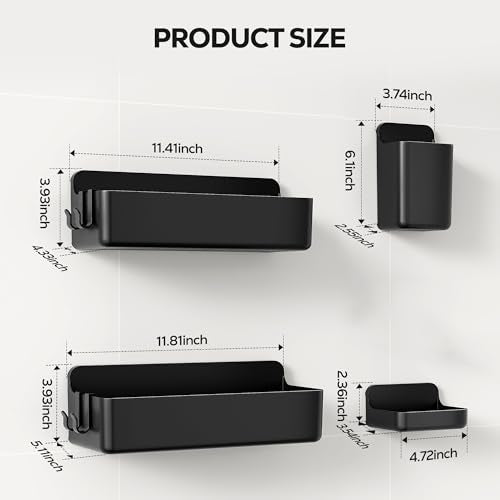 Nieifi Adhesive Shower Shelves, Black, 4 Pieces - color: Black, size: 4 pieces