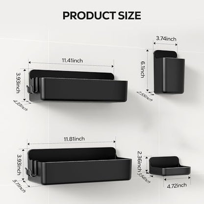 Nieifi Adhesive Shower Shelves, Black, 4 Pieces - color: Black, size: 4 pieces