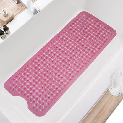 TEESHLY Bath Tub Shower Mat, Non Slip Bathtub Floor Liner Mats with Suction Cups and Drain Holes, Machine Washable Bathmat for Bathroom Floor Safety, 40 x 16 Inch, Clear Burgundy - color: Burgundy (Translucent)