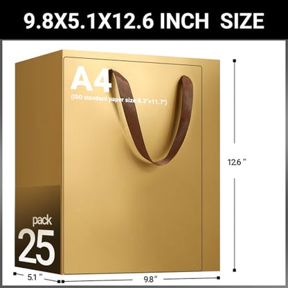 EUSOAR Gold Paper Gift Bags with Handles, 25pcs 9.8"x5.1"x12.6", Wedding, Birthday, Valentine's Day, Gift Wrap Bags - color: Gold, size: 1 Count (Pack of 25)