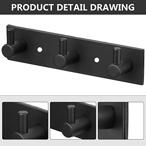 Stainless Steel Wall Key Holder Set of 2 - 3 Key Hooks Modern Hanger for Home, Kitchen, Entryway, Hallway, Office, Cabinet, Bathroom (Black) - color: Black