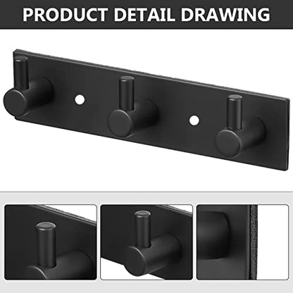 Stainless Steel Wall Key Holder Set of 2 - 3 Key Hooks Modern Hanger for Home, Kitchen, Entryway, Hallway, Office, Cabinet, Bathroom (Black) - color: Black