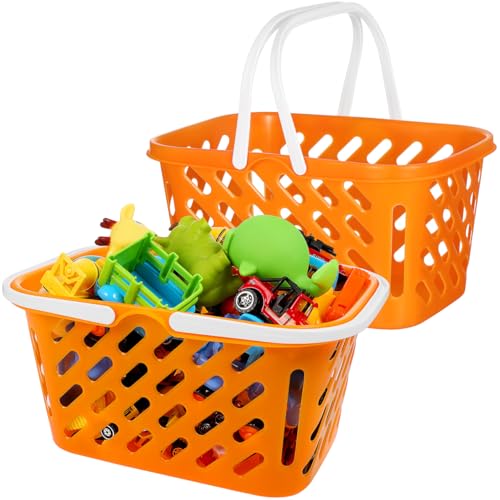TOYANDONA 2pcs Shopping Basket Toys, Kids Grocery Basket with Handle for Kids Pretend Play Grocery Basket Toys