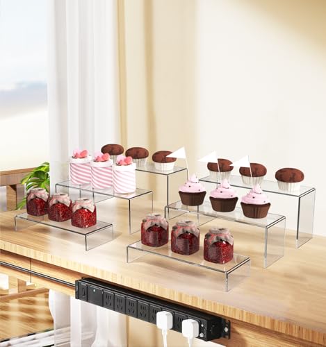 6 PCs 9 Inch Clear Acrylic Display Risers 3 Tier Stand - color: Clear 6 PCs