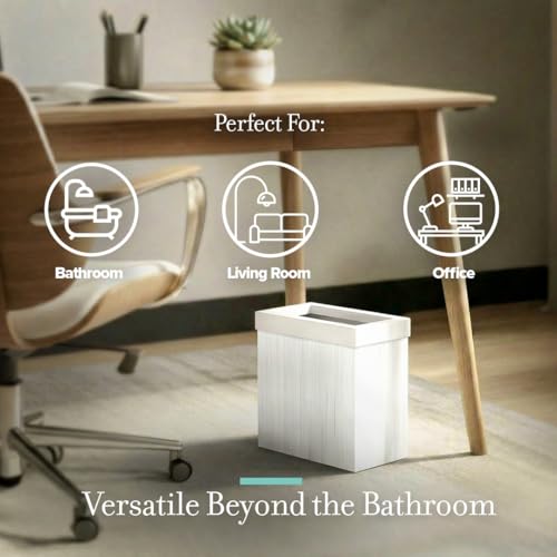 Gatco Small Bathroom Trash Can with Lid, Rectangle 3 Gallon Wastebasket, Under Sink, White Oak with Matte White, for Bathroom, Bedroom, Office (1943W) - color: White Oak/Matte White Lid