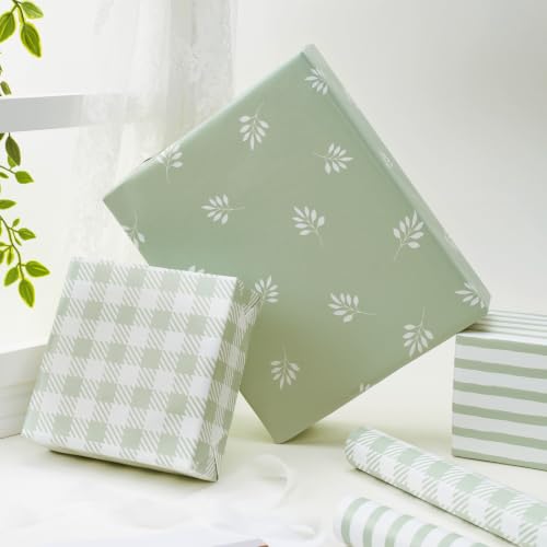 BIOBROWN Green Gift Wrapping Paper for Baby Shower, Wedding, Bridal Shower - color: Green&Floral