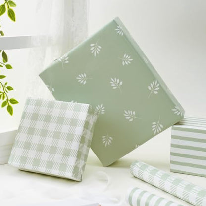 BIOBROWN Green Gift Wrapping Paper for Baby Shower, Wedding, Bridal Shower - color: Green&Floral
