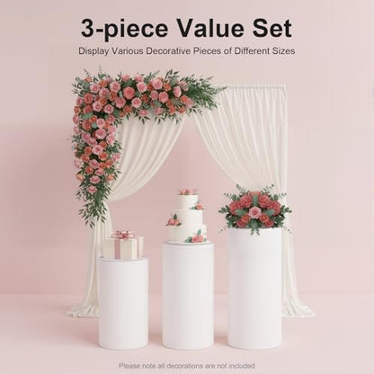 Cylinder Pedestal Stands for Party, 3Pcs White Cylinder Stands 24"-35" Tall, Cake Stand for Wedding Birthday Party Display, Heavy Duty PVC Acrylic Pillars 13"-15.8" Diameter
