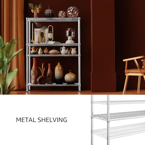 IZEUK 3400 LBS Garage Shelving Wide Storage Shelves 4 Tier Metal Shelves Heavy Duty Adjustable Utility Shelf Rack Chrome 17.7" D x 47.2" W x 70.4" H - color: Chrome, size: 4 Tier, 17.7" D x 47.2" W x 70.4" H
