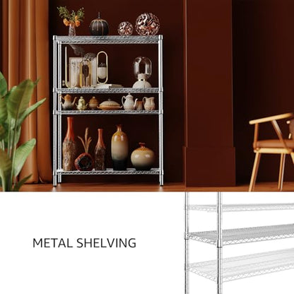 IZEUK 3400 LBS Garage Shelving Wide Storage Shelves 4 Tier Metal Shelves Heavy Duty Adjustable Utility Shelf Rack Chrome 17.7" D x 47.2" W x 70.4" H - color: Chrome, size: 4 Tier, 17.7" D x 47.2" W x 70.4" H