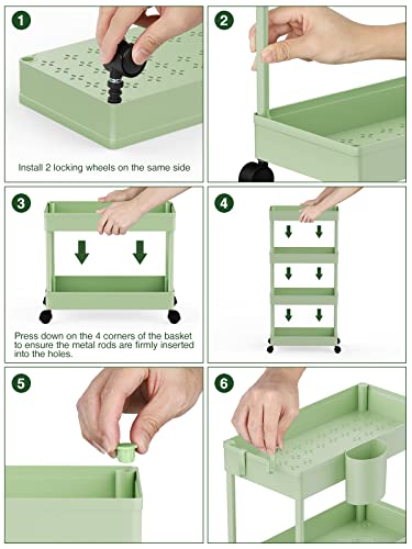 LEHOM Slim Rolling Storage Cart - 4 Tiers Bathroom Organizer Utility Cart - color: Light Bean Green