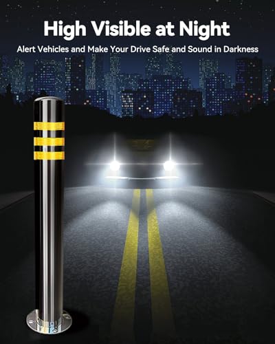 32" Safety Bollard 2 Pack Stainless Steel with Reflective Tape, 8 Anchors - size: Without Chain