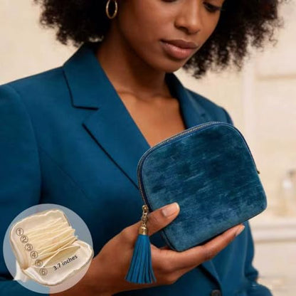 Small Travel Jewelry Pocket Case with Zipper for Women - color: Gem blue