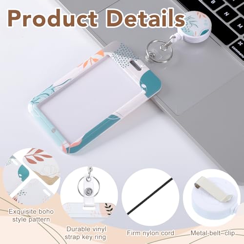 3 Pack Boho Id Badge Holder with Retractable Reel, Vertical ID Card Holder - color: Boho