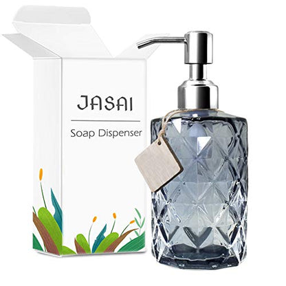 JASAI 12Oz Diamond Grey Glass Soap Dispenser with 304 Rust Proof Soap Pump - color: Gray