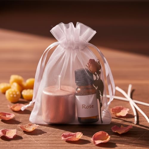Sukh 100pcs Organza Bags 3"x4" - White Small Mesh Drawstring Gift Bags - color: White, size: 100 Count (3 x 4 Inches)