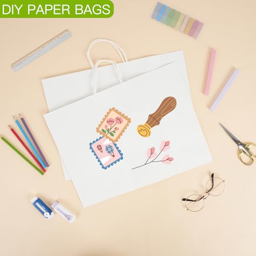 OUTUXED 110pcs 16x6x12in White Paper Bags with Handles, Large Gift Bags - color: White, size: 1 Count (Pack of 110)