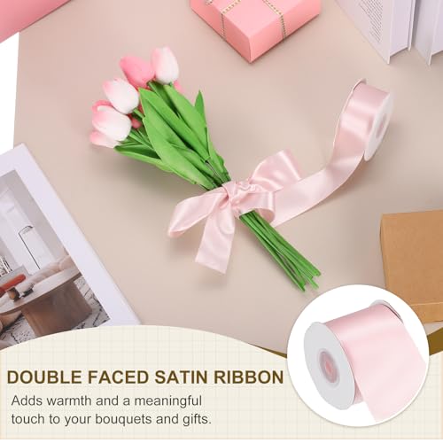PATIKIL Light Pink Satin Ribbon 2-1/2"x25 Yards Solid Fabric Ribbon - color: Light Pink, size: 2-1/2" x 25 Yards